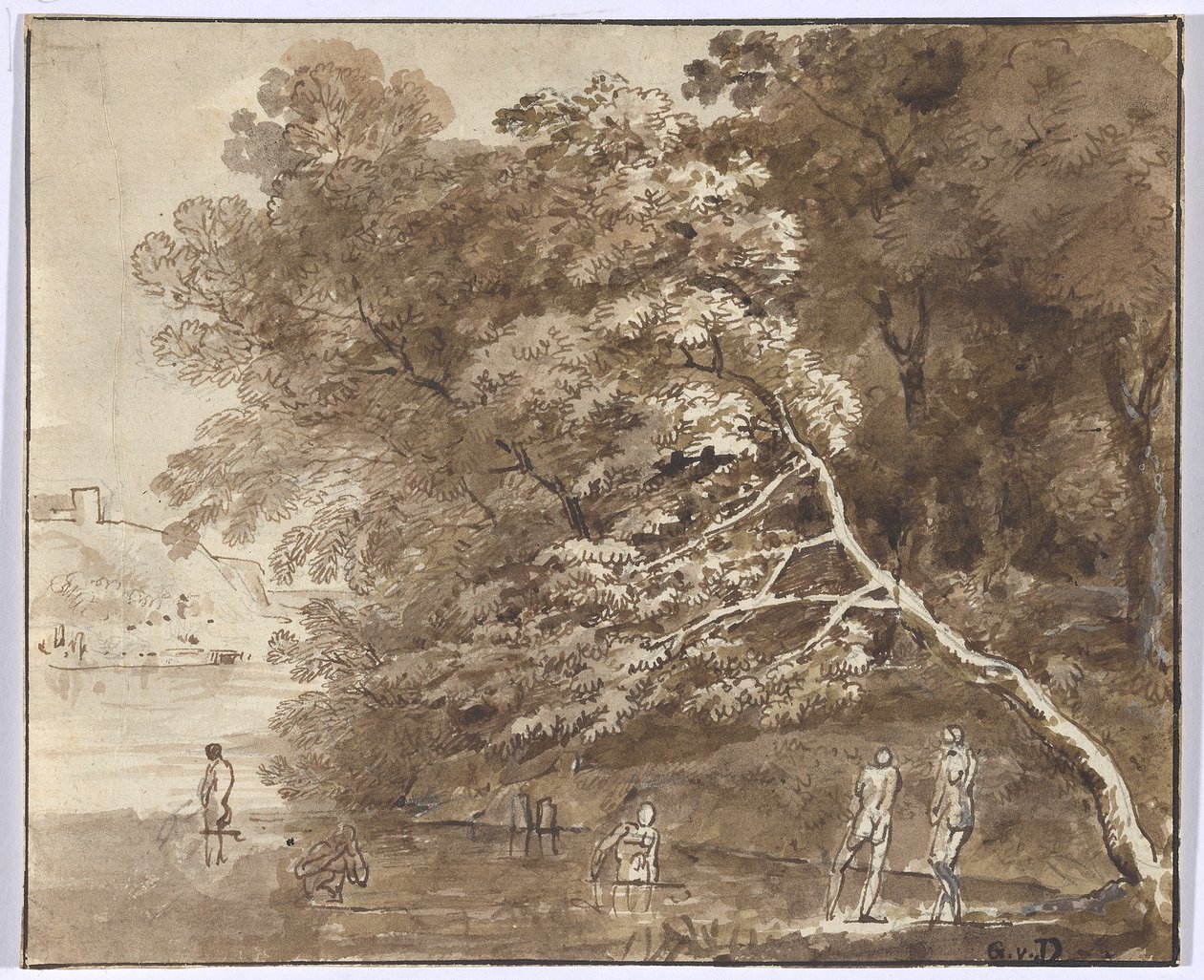 Badende in de rivier door Johann Georg von Dillis