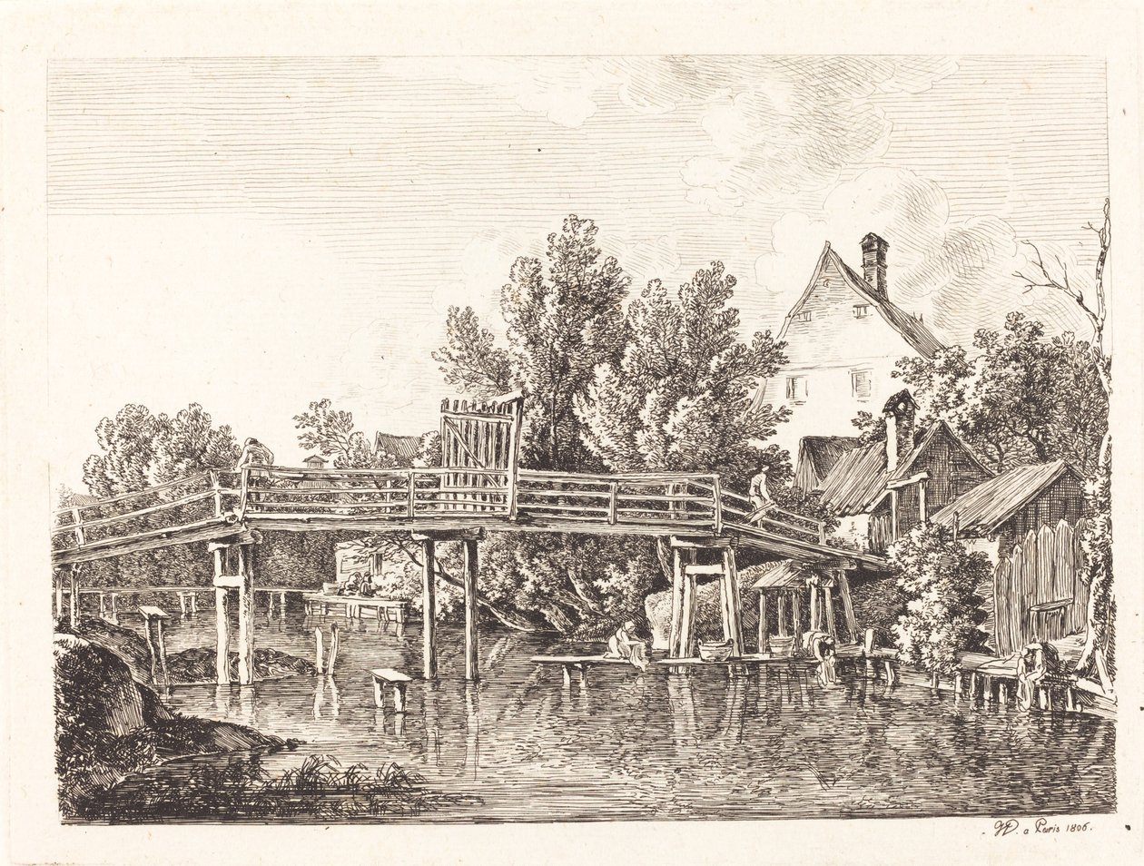 Der kleine Isarsteg door Johann Georg von Dillis