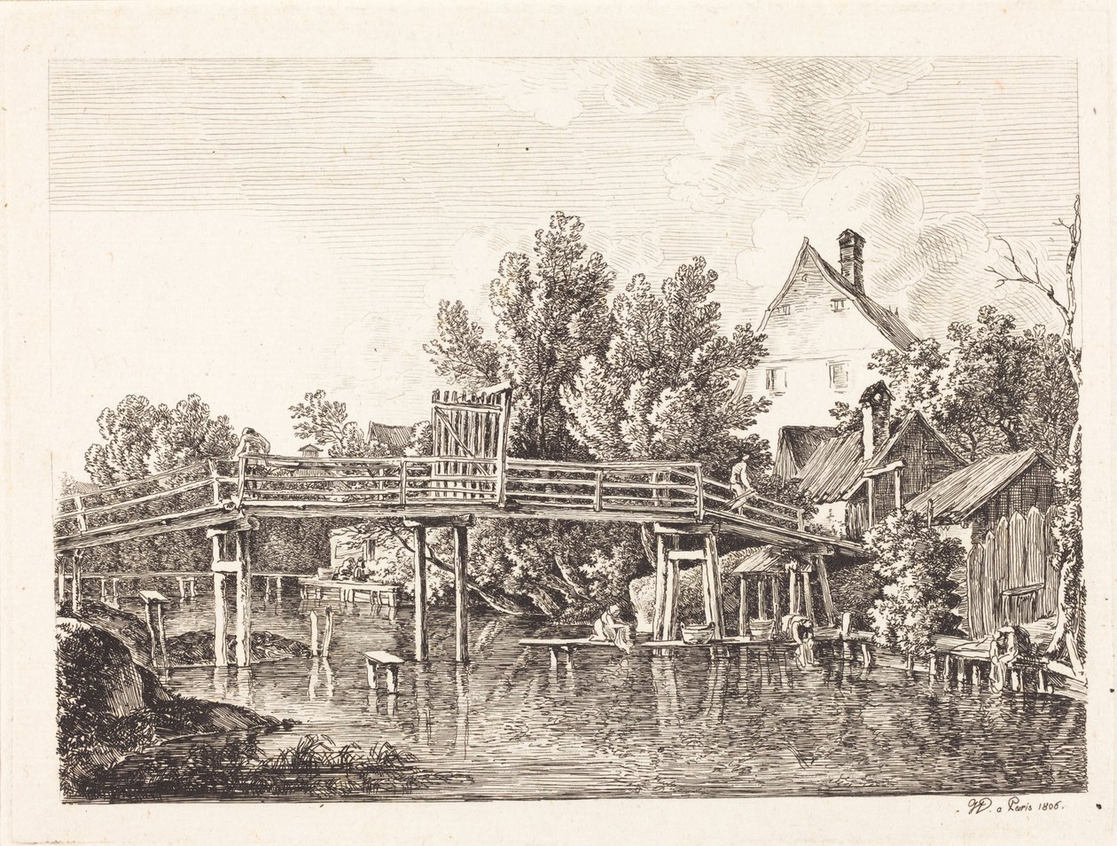 De kleine Isarsteg door Johann Georg von Dillis