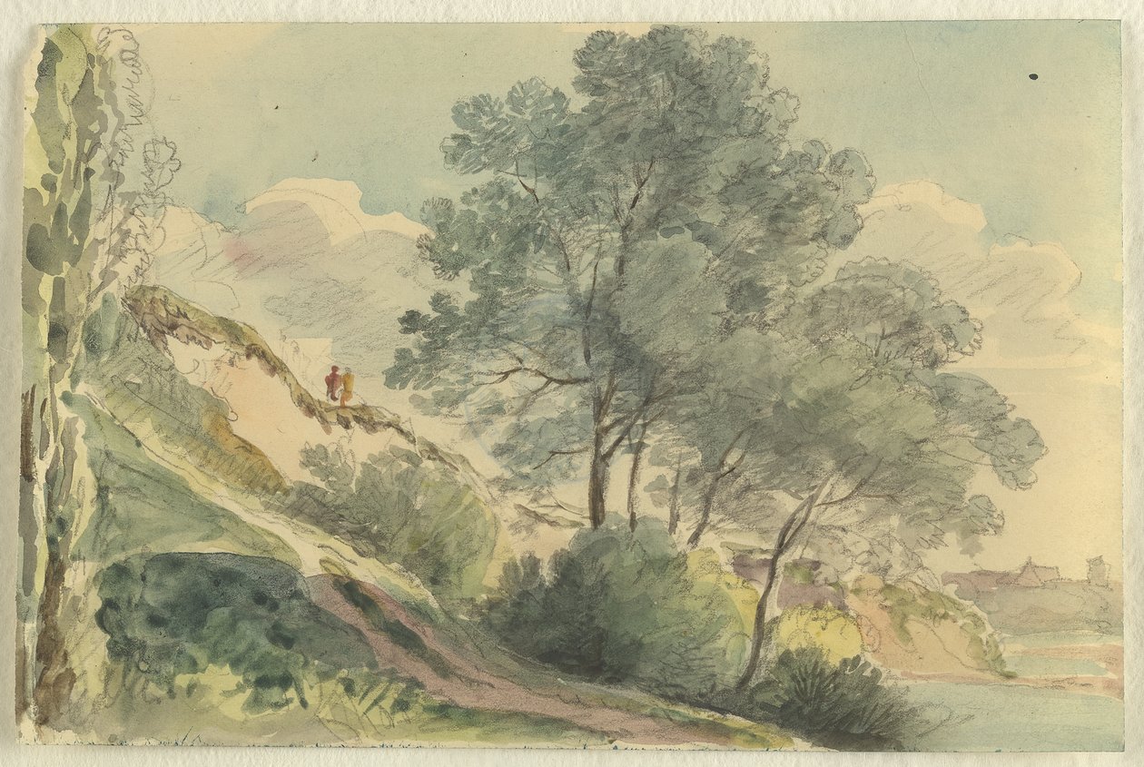 De helling van de Isar met bomen door Johann Georg von Dillis