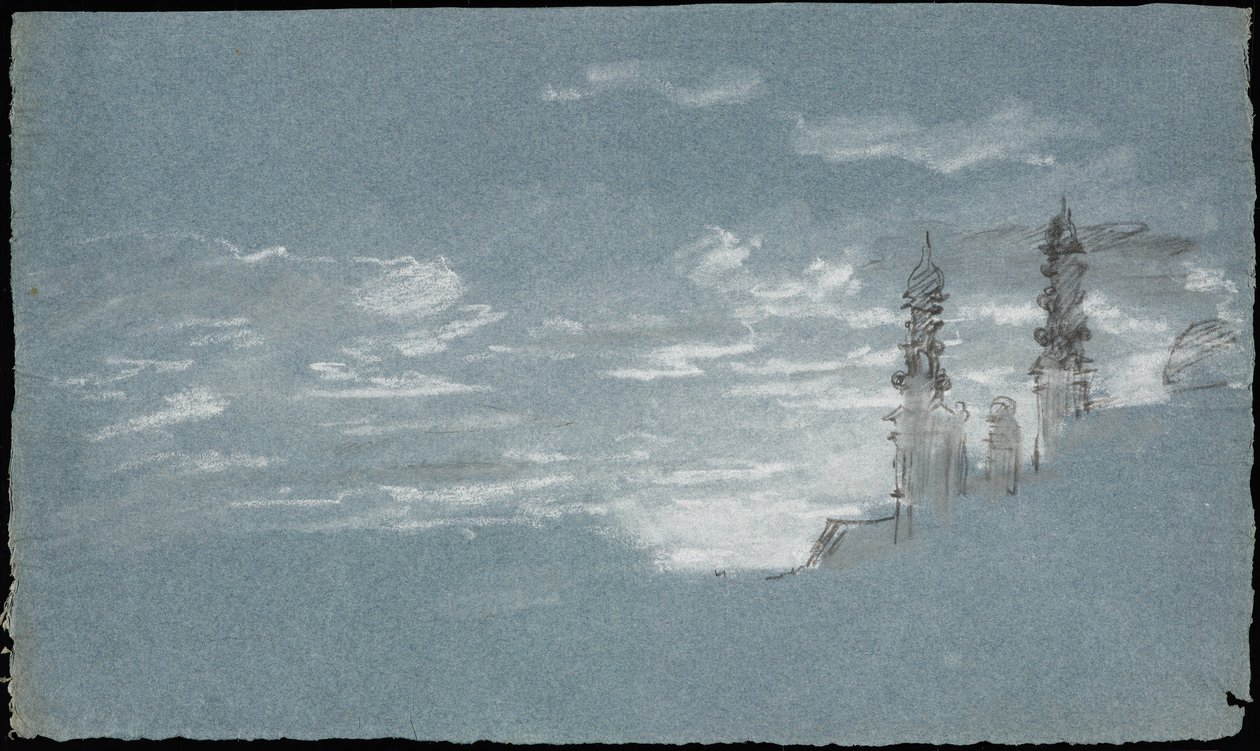München: wolkenstudie met de Theatijnenkerk Sint-Kajetanus door Johann Georg von Dillis