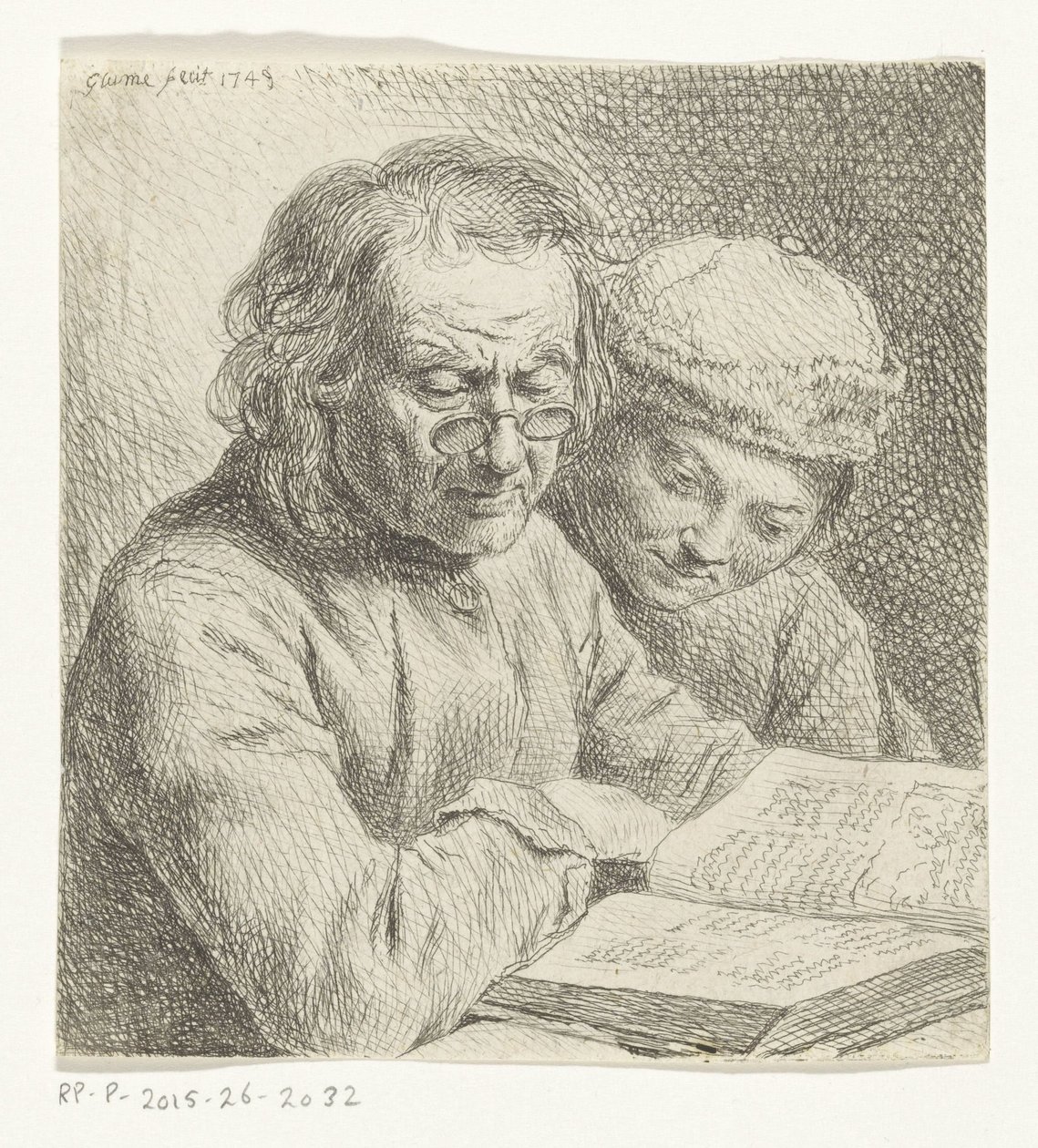 Man en jongen lezen in een boek door Johann Gottlieb Glume