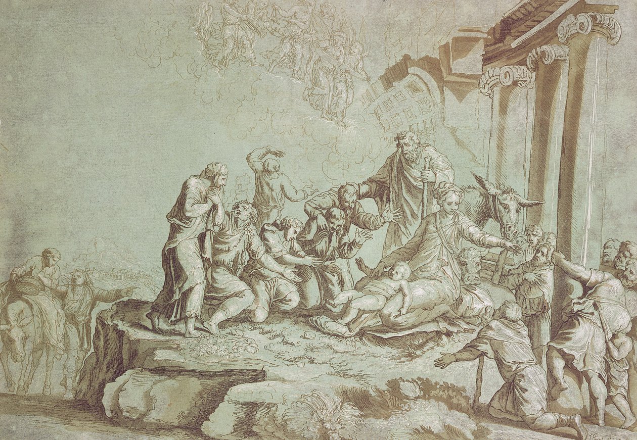 Aanbidding van de Herders door Johann Gottlieb Prestel