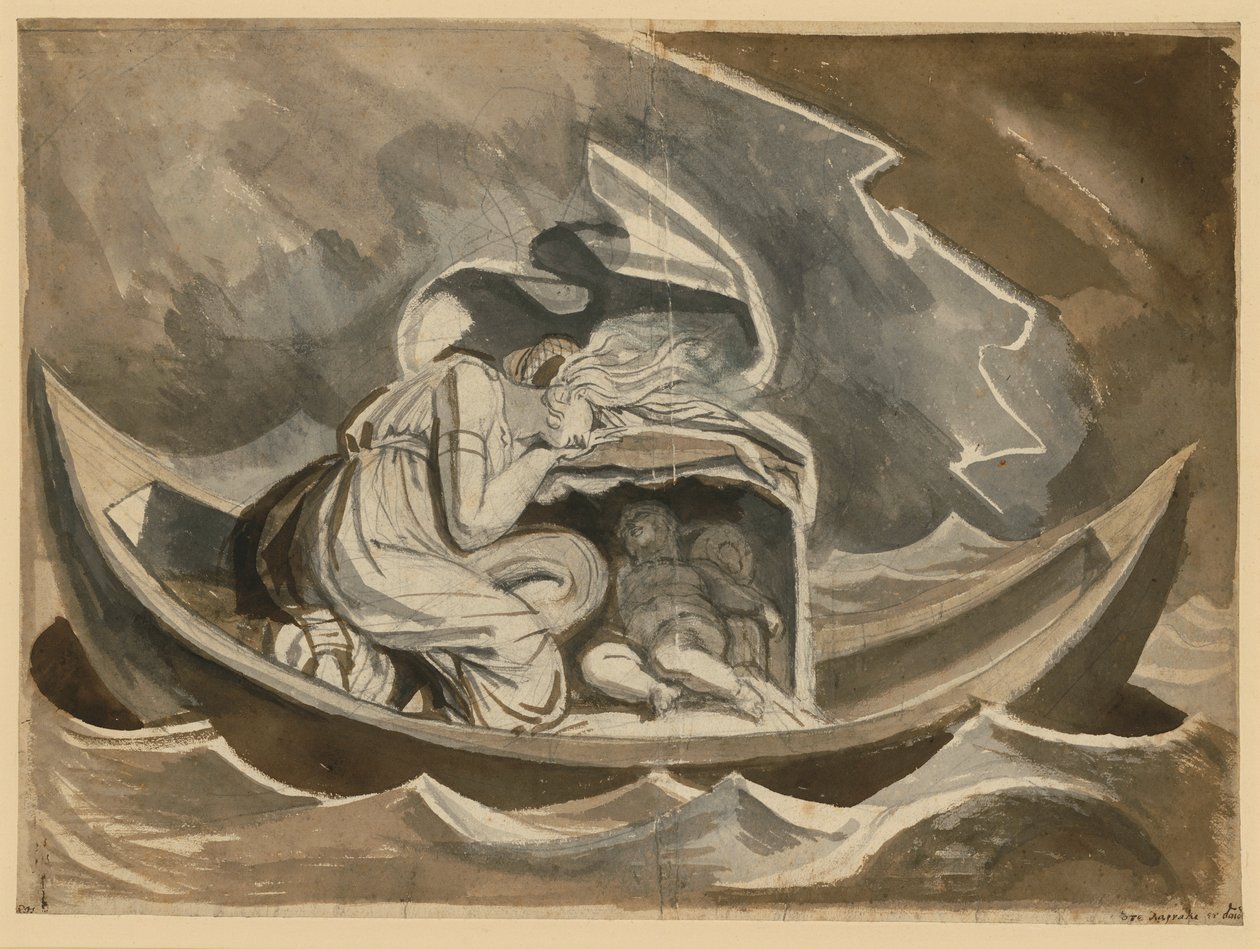 Danaë in de boot met de kleine Perseus door Johann Heinrich Füssli
