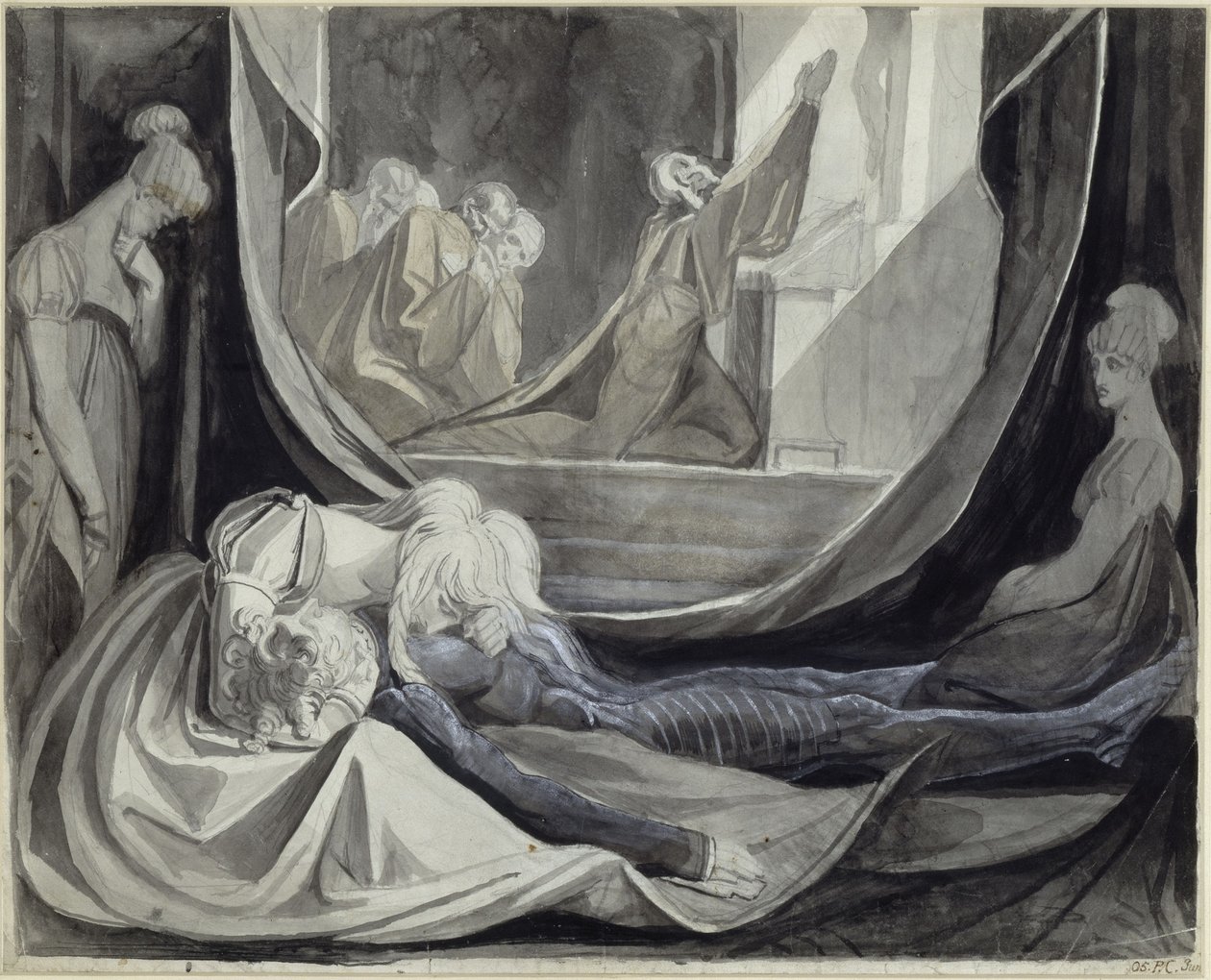Kriemhild houdt de dodenwacht bij Siegfried door Johann Heinrich Füssli