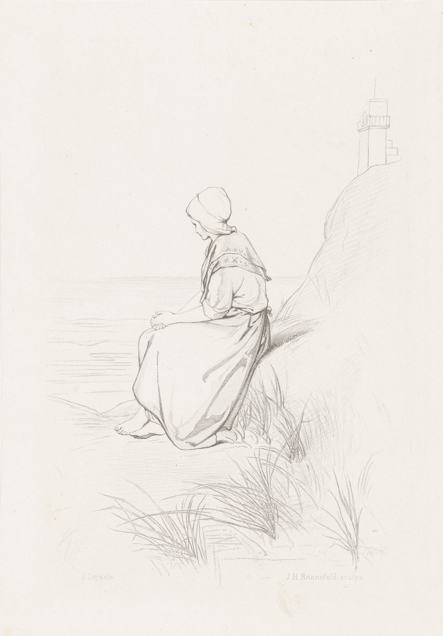 Meisje in de duinen door Johann Heinrich Maria Hubert Rennefeld