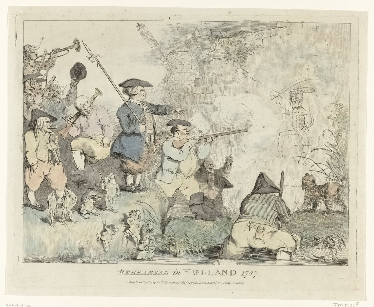 De Repetitie Vier Engelse spotprenten op de Patriotten in 1787 door Johann Heinrich Ramberg
