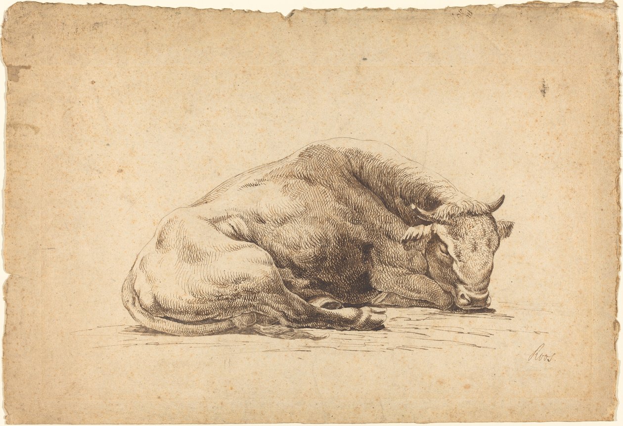 Een Slapende Stier door Johann Heinrich Roos