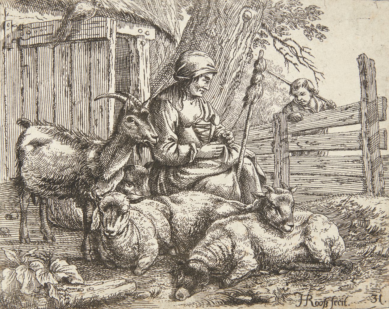 Een spinster door Johann Heinrich Roos