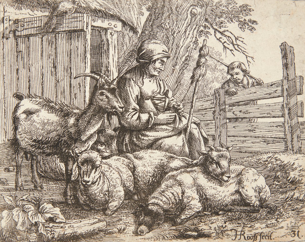 Een spinster door Johann Heinrich Roos