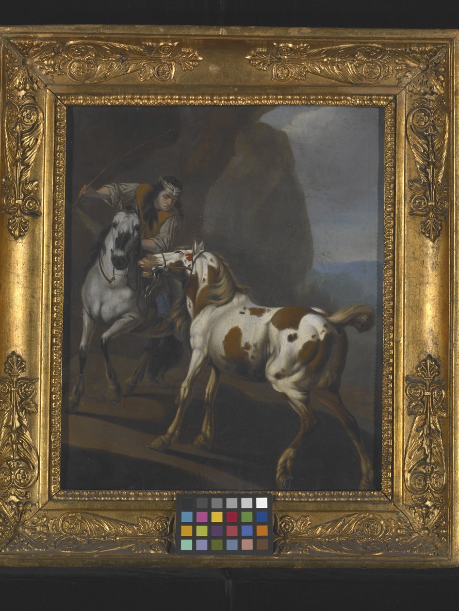 Indiaan temt een paard door Johann Heinrich Roos
