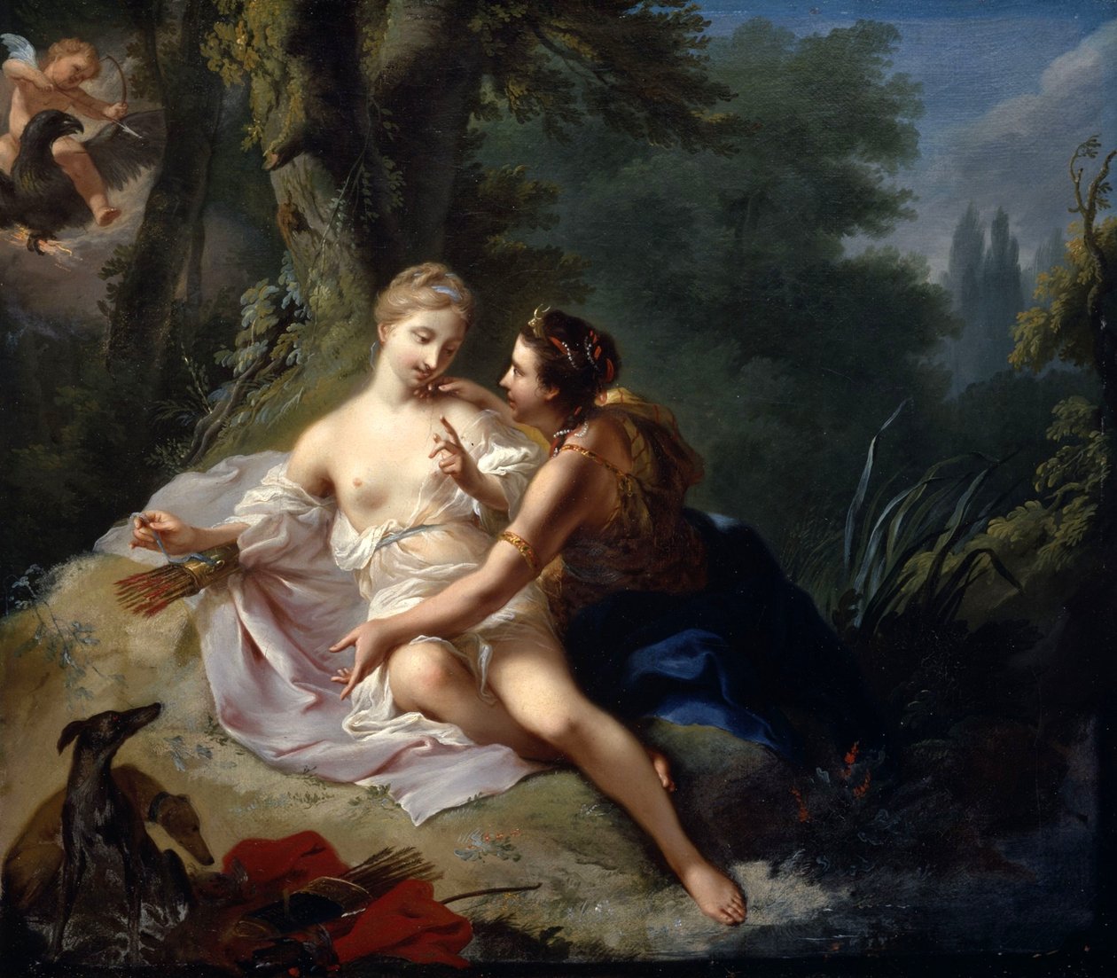 Jupiter in de gedaante van Diana die Callisto verleidt door Johann Heinrich Tischbein