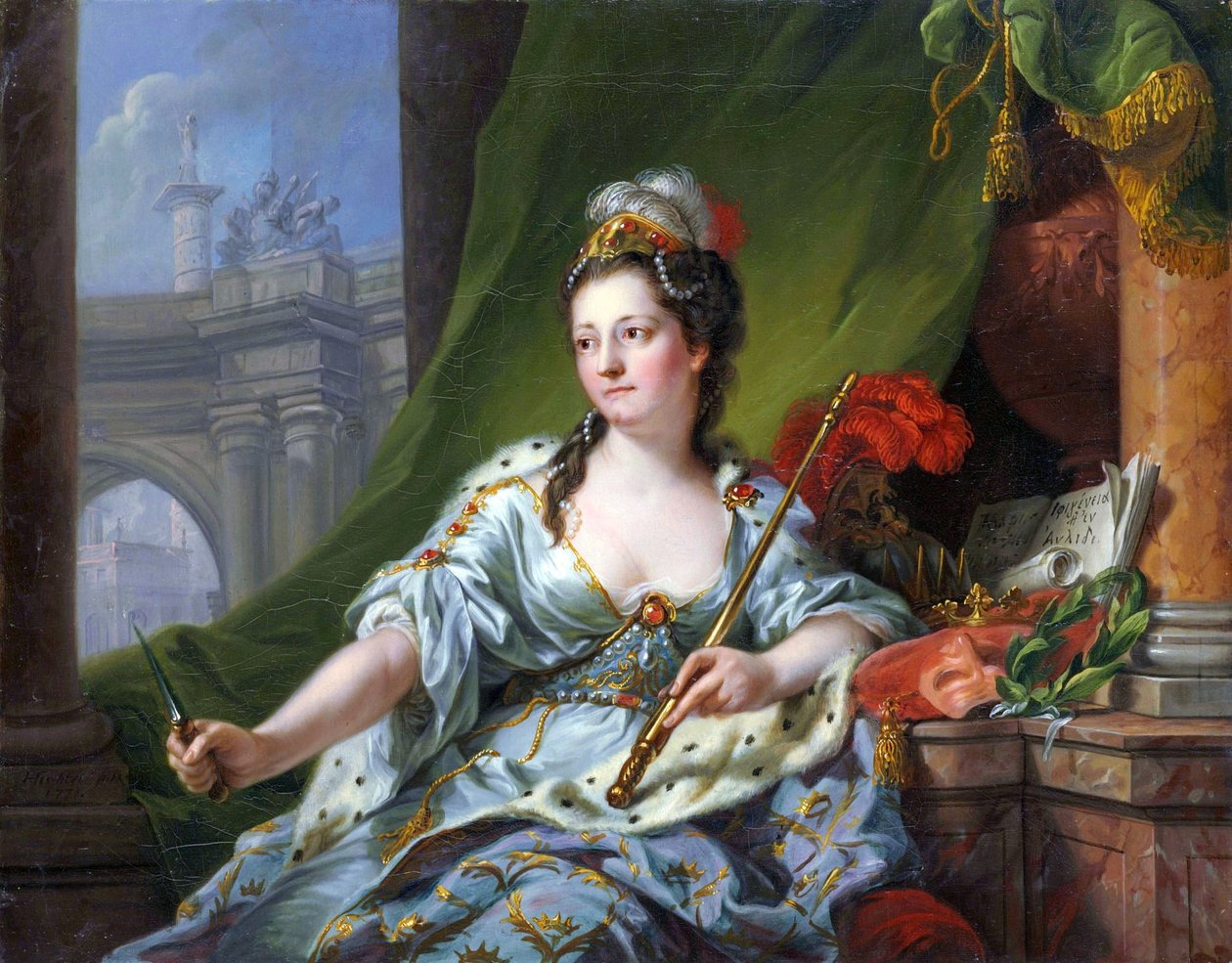 De muze Melpomene (de negen muzen, 1771) door Johann Heinrich Tischbein