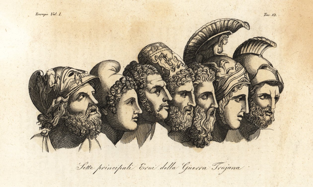 Bustes van zeven belangrijkste helden van de Trojaanse Oorlog door Johann Heinrich Wilhelm (after) Tischbein