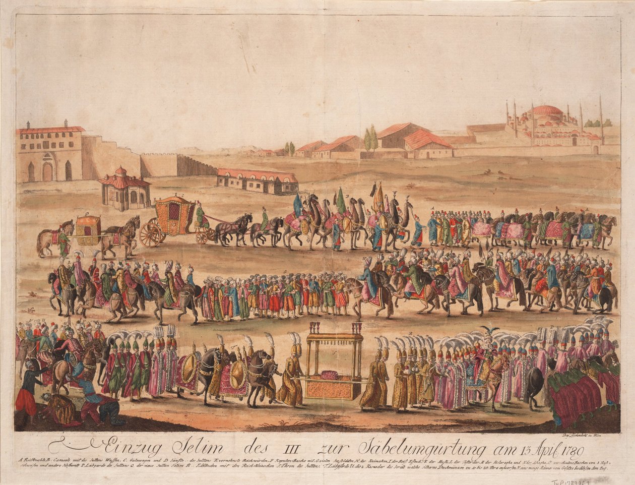 De Intocht van Sultan Selim III bij het Omdoen van de Sabel op 13 april 1789, 1789 door Johann Hieronymus Loeschenkohl