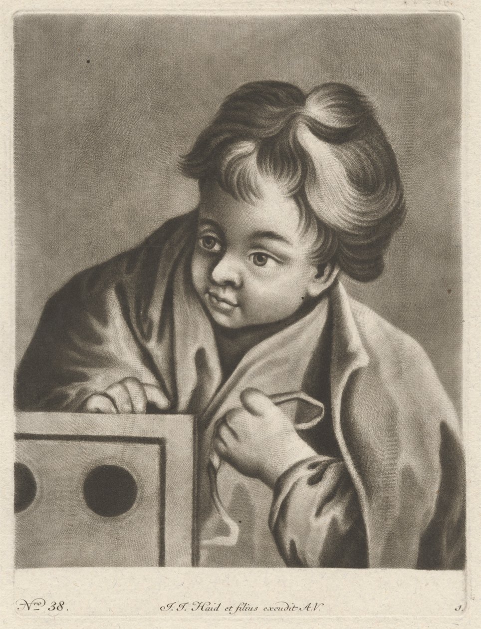 Jongen met een doos door Johann Jacobus Haid