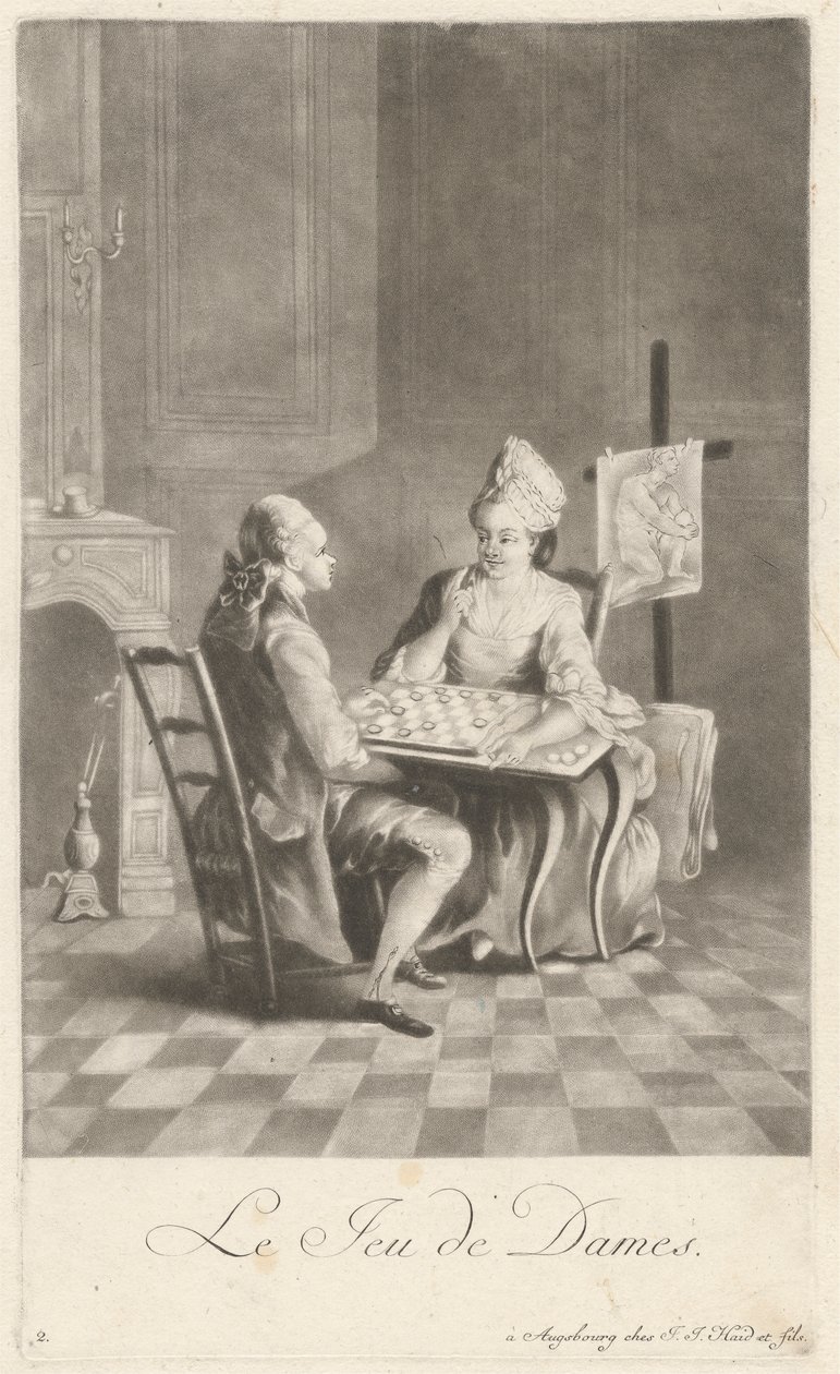 Het Damespel door Johann Jacobus Haid