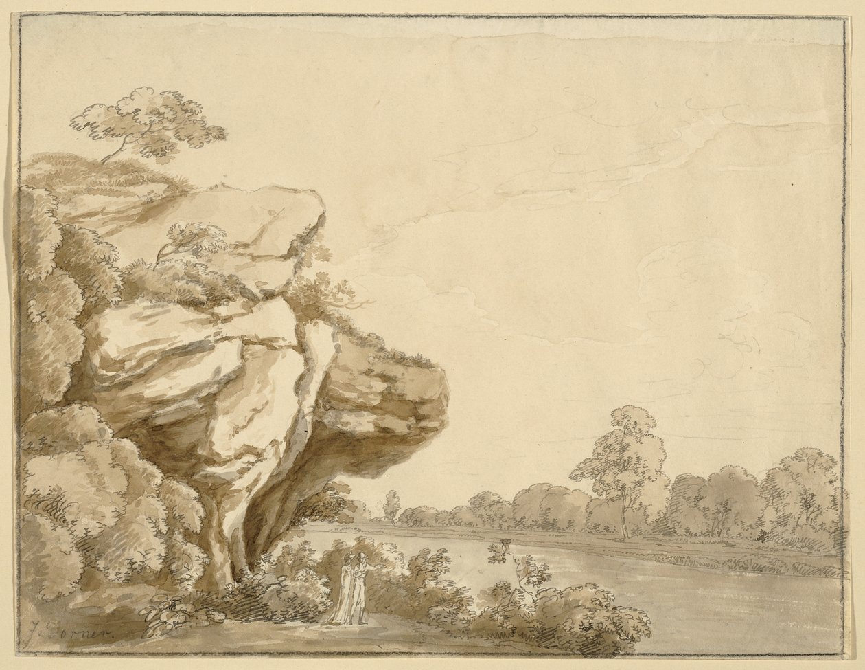 Heer en dame in landschap door Johann Jakob Dorner der Jüngere