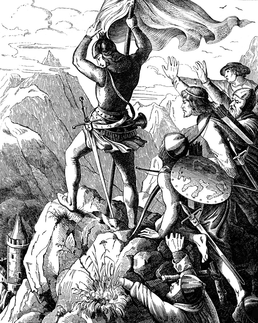 Otto I van Beieren voorkomt een nederlaag van de keizer bij Verona Illustratie uit de Geschichte des deutschen Volkes door E. Duller door Johann Jakob Kirchhoff