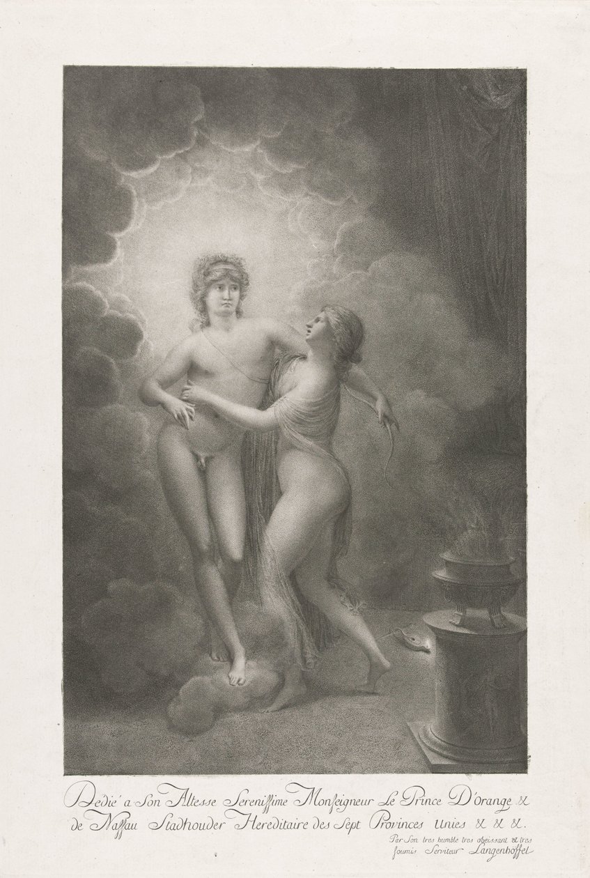 Allegorie op het huwelijk van Willem V en Wilhelmina van Pruisen, 1767 door Johann Joseph Friedrich Langenhöffel