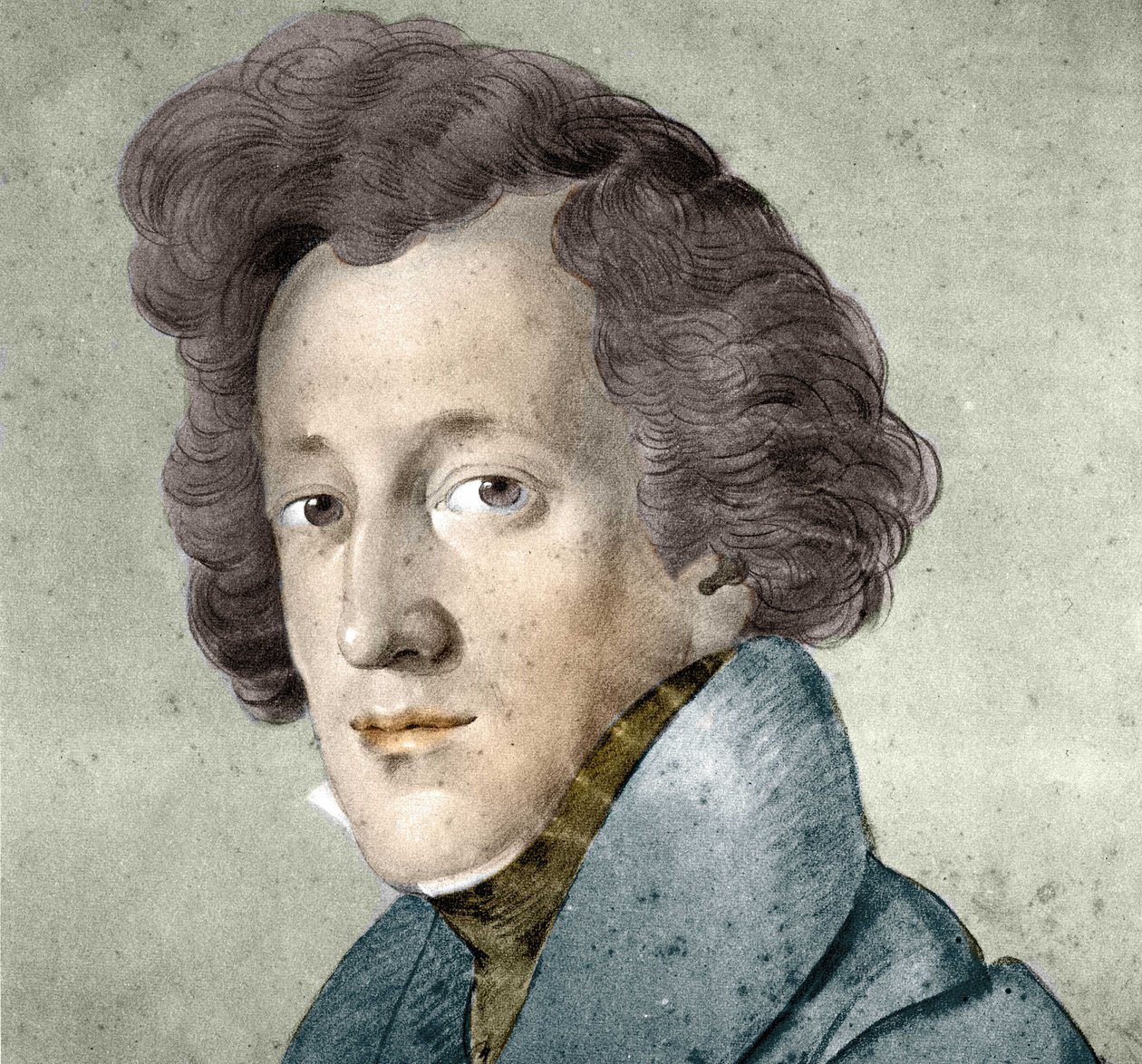 Portret van Felix Mendelssohn Bartholdy (1809-1847), Duitse componist en dirigent. Illustratie naar de tekening van Johann Joseph Schmeller. door Johann Joseph Schmeller