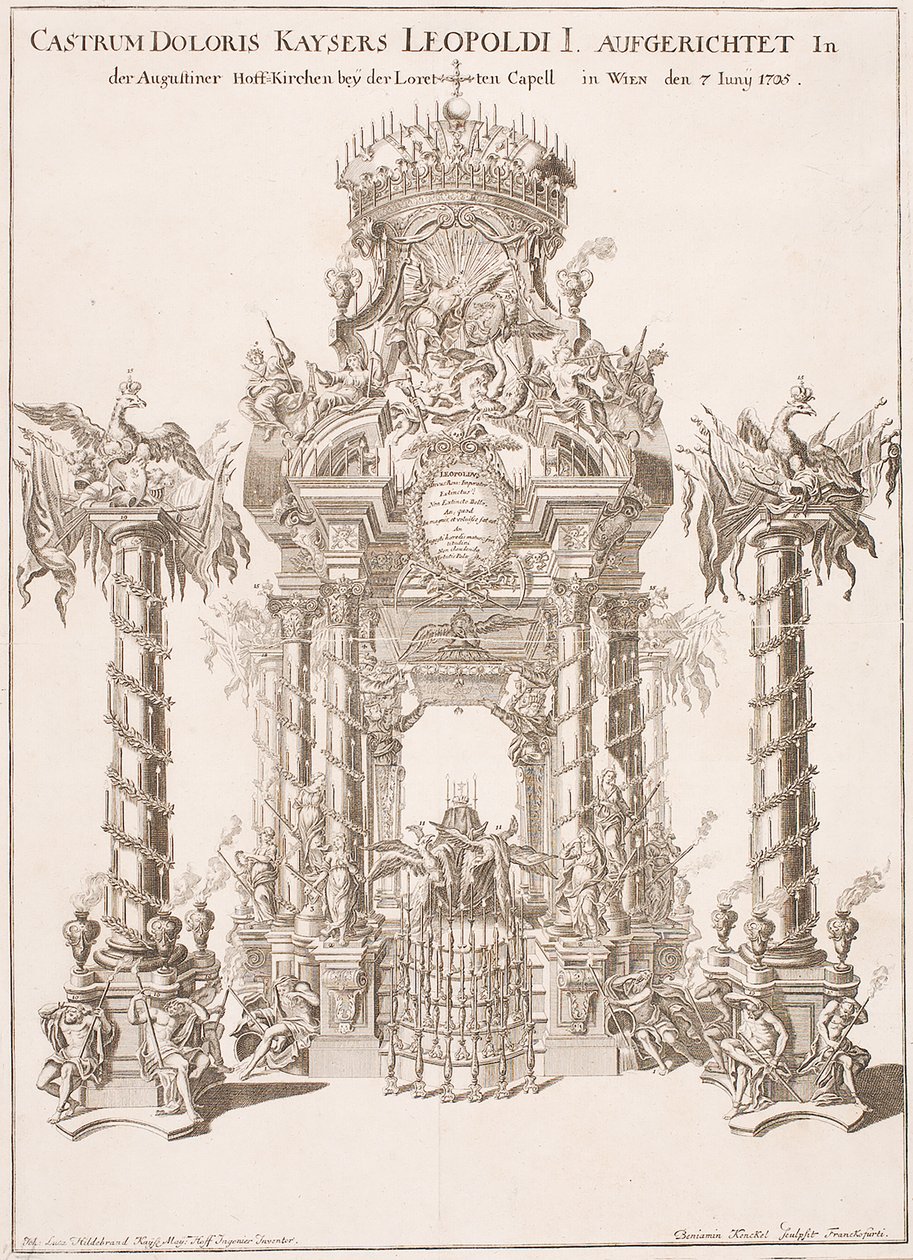 Rouwconstructie voor Keizer Leopold I in de Augustijnenkerk in Wenen, 1705 door Johann Lucas von Hildebrandt