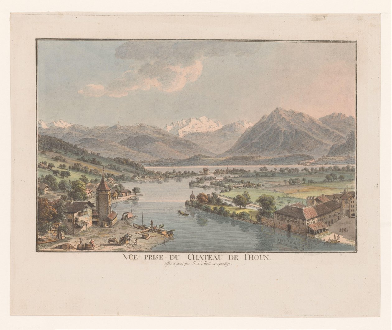 Gezicht op de Thunersee vanaf het kasteel van Thun door Johann Ludwig Aberli