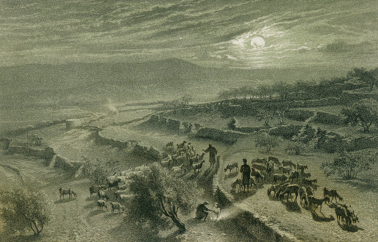 De Vallei van de Herders in Bethlehem. Ets door Bernatz et alii - Steinkopk J.F. Editore door Johann Martin Bernatz