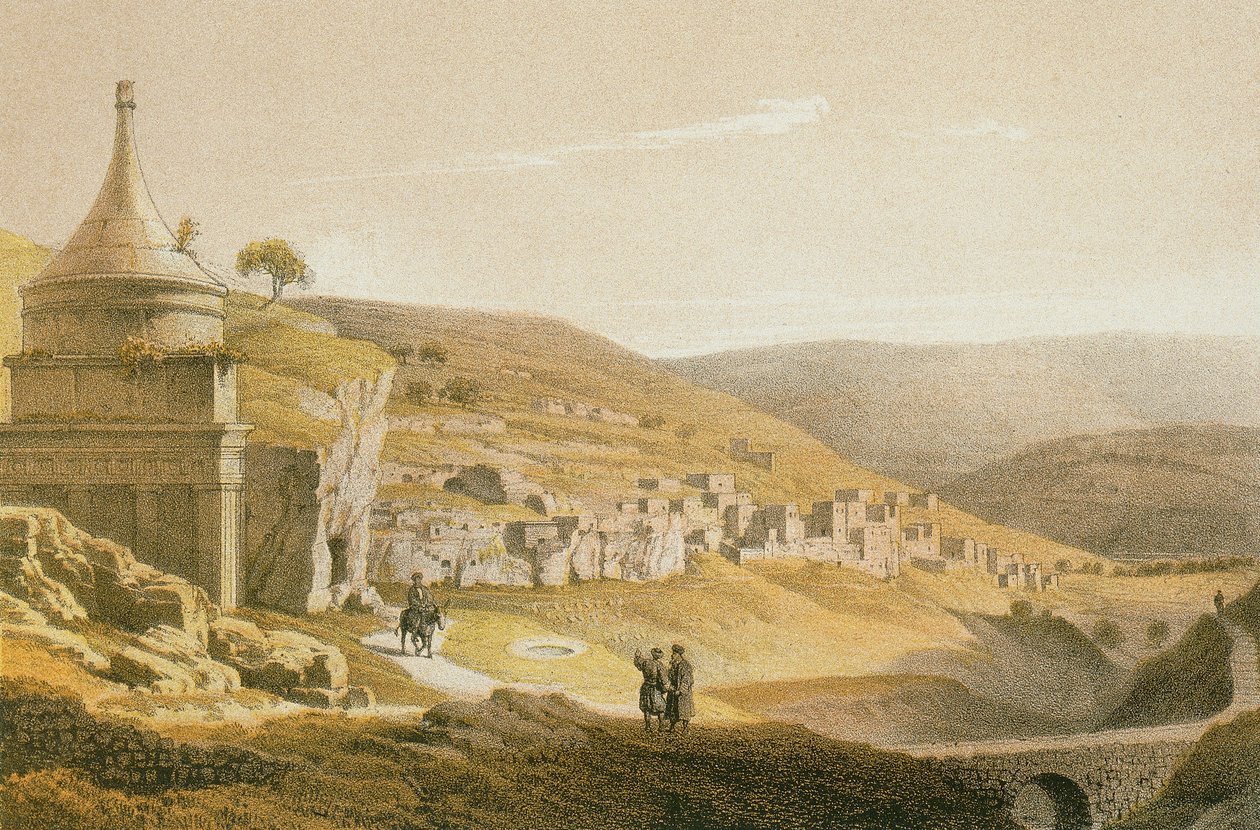 Het graf van Absalom en Siloan. Ets door Bernatz et alii - Steinkopk J.F. Editore door Johann Martin Bernatz
