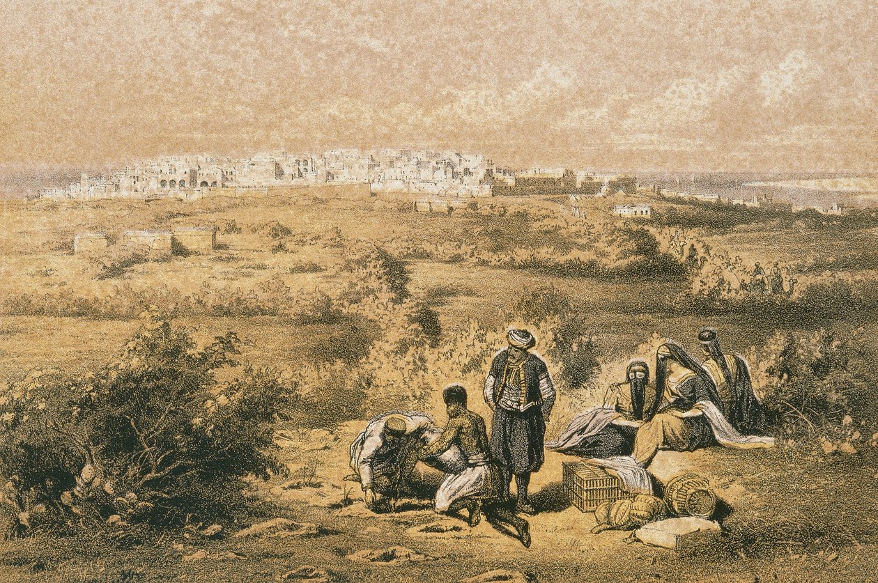Gezicht op Haifa. Ets door Bernatz et alii - Steinkopk J.F. Editore door Johann Martin Bernatz