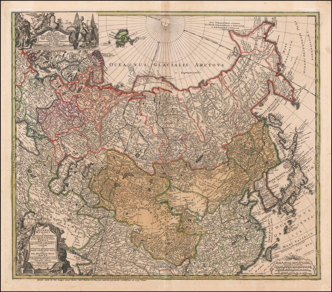 1739 kaart van Rusland en Tartarije door Johann Matthias Hase door Johann Matthias Hase