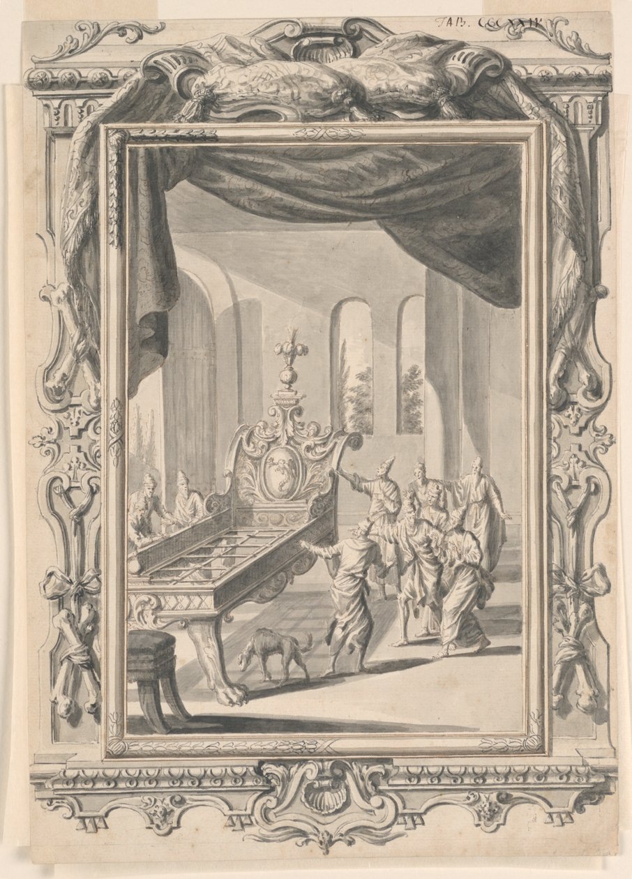 Studie voor Het IJzeren Bed van Koning Og, Plaat 324, Physica Sacra door Johann Melchior Füssli