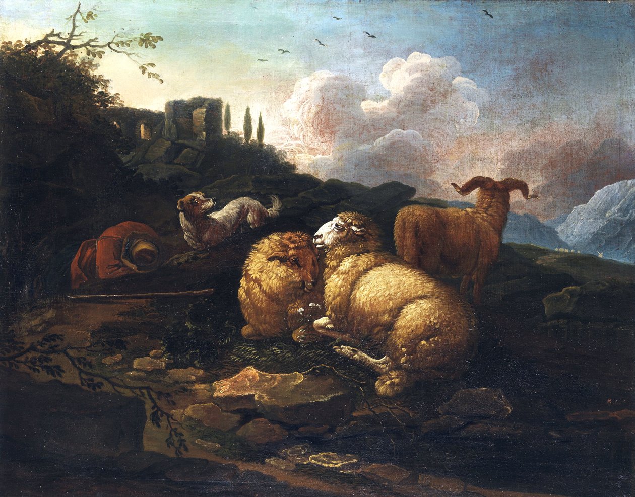 Johann Melchior Roos Schaap en herder door Johann Melchior Roos