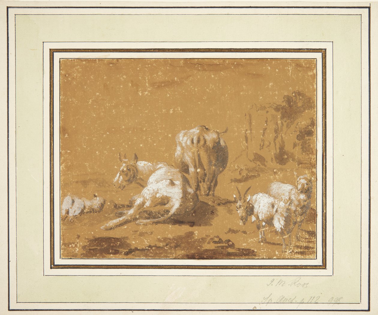 Landschap met koeien en geiten door Johann Melchior Roos