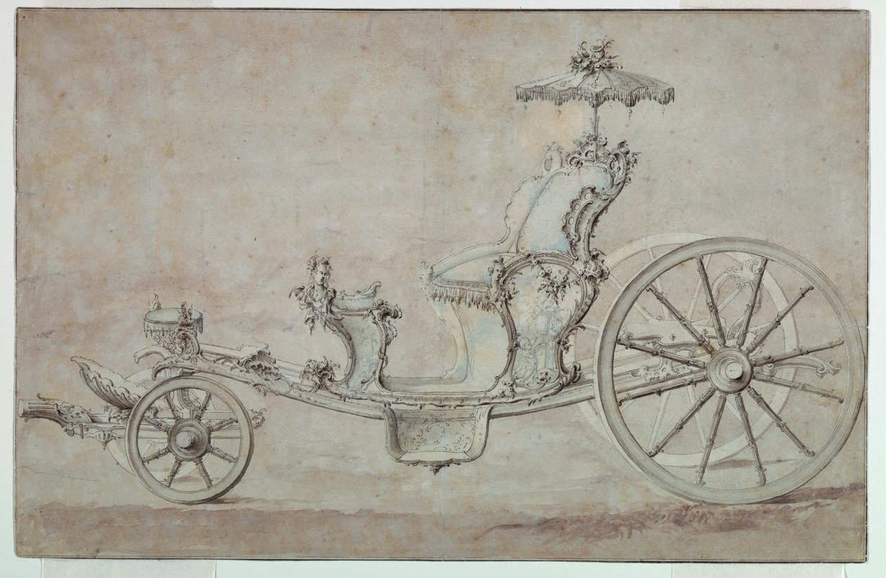 Tekening, Ontwerp voor een Cabriolet, voor 1750 door Johann Michael Hoppenhaupt II