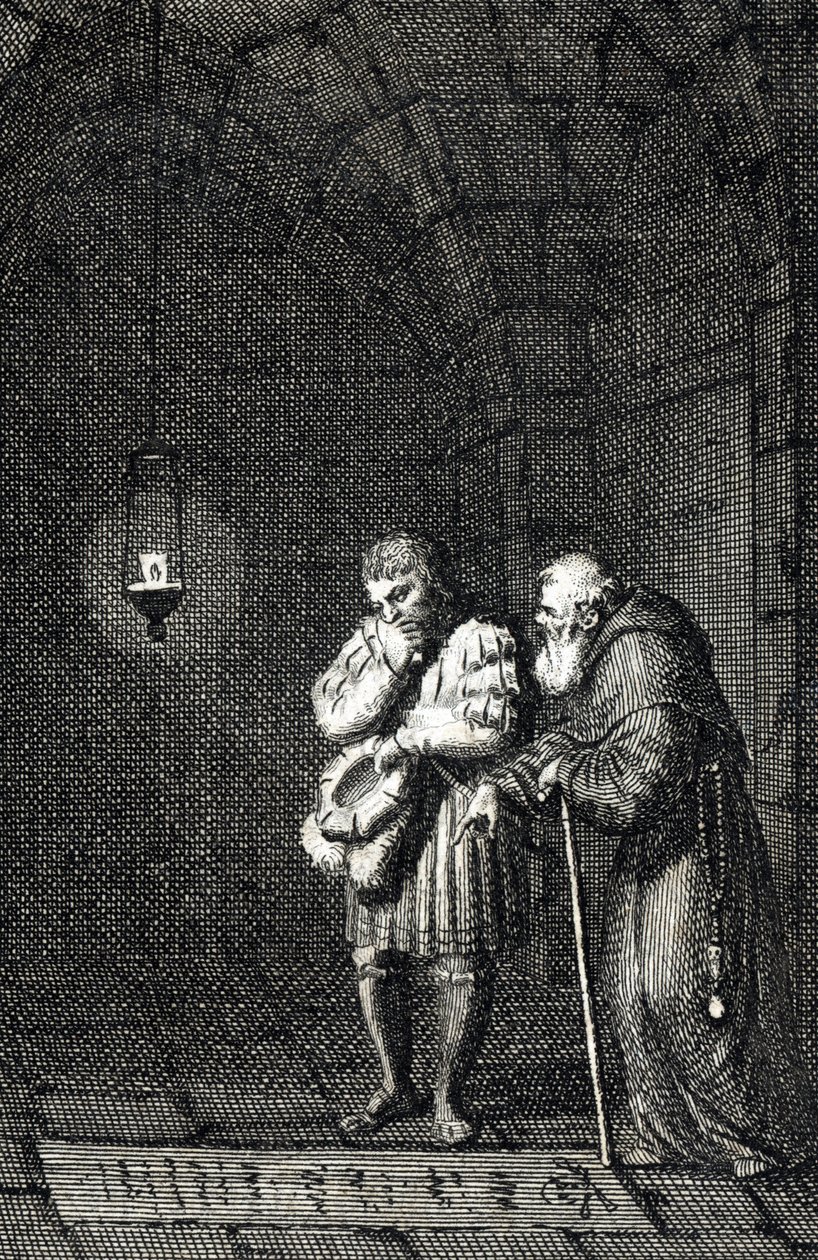 Keizer Karel IV (1346-1378) verzamelt op het graf van Widukind van Saksen in Enger, Duitsland in 1377 gravure door Johann Michael Mettenleiter door Johann Michael Mettenleiter