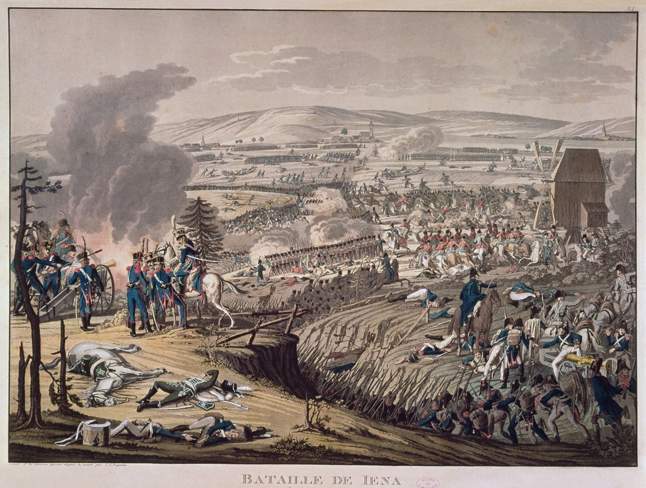 De Slag bij Jena, met de dorpen Klein-Romstedt, Hermstedt en Stobra op de achtergrond door Johann Moritz Rugendas