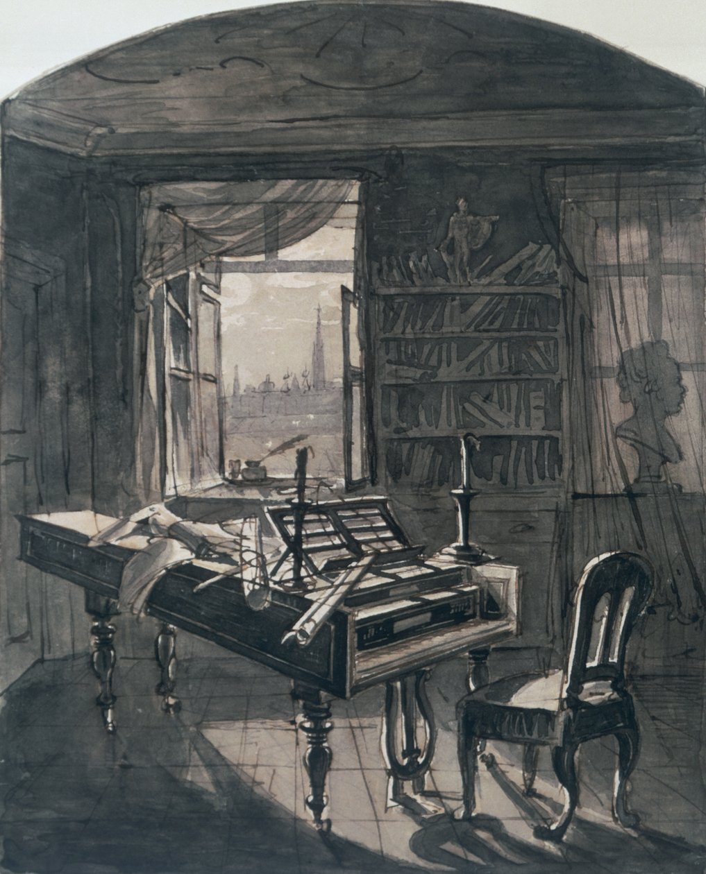 Beethovens kamer ten tijde van zijn dood, 1827 door Johann Nepomuk Hoechle