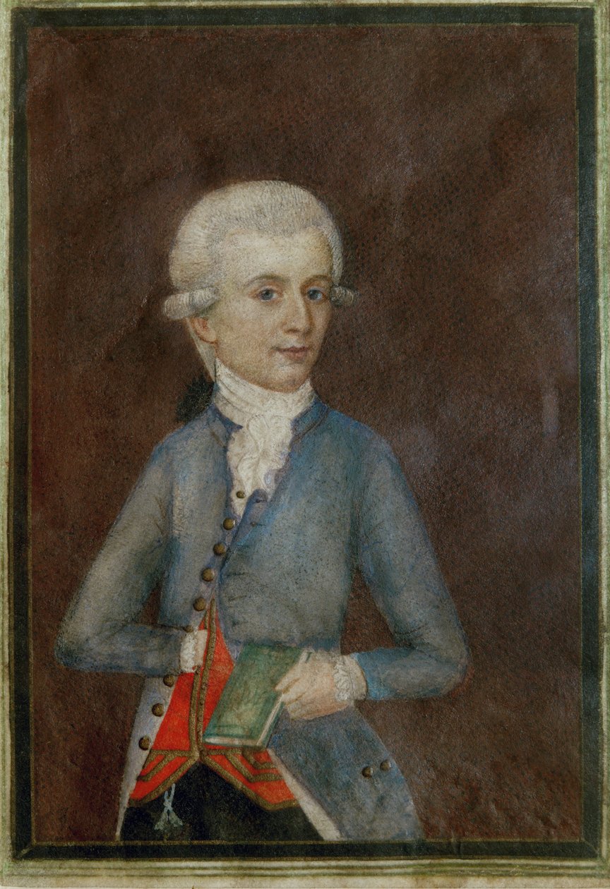 Wolfgang Amadeus Mozart (ca ... (gouache op perkament) door Johann Nepomuk della Croce
