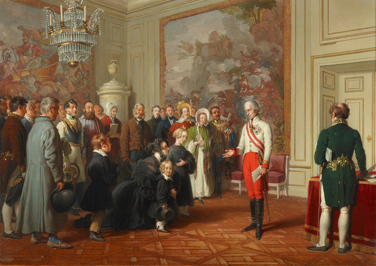 Keizer Franz I geeft algemene audiëntie door Johann Peter Krafft