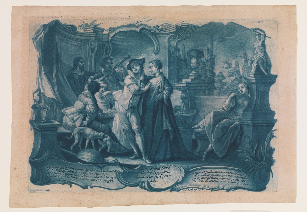 De verloren zoon in gezelschap van courtisanes door Johann Philip Koch