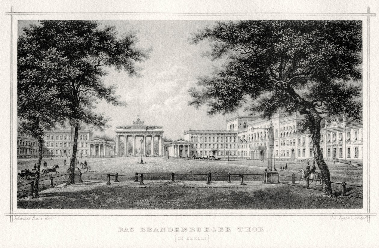 De Brandenburger Tor, Berlijn, 19e eeuw door Johann Poppei