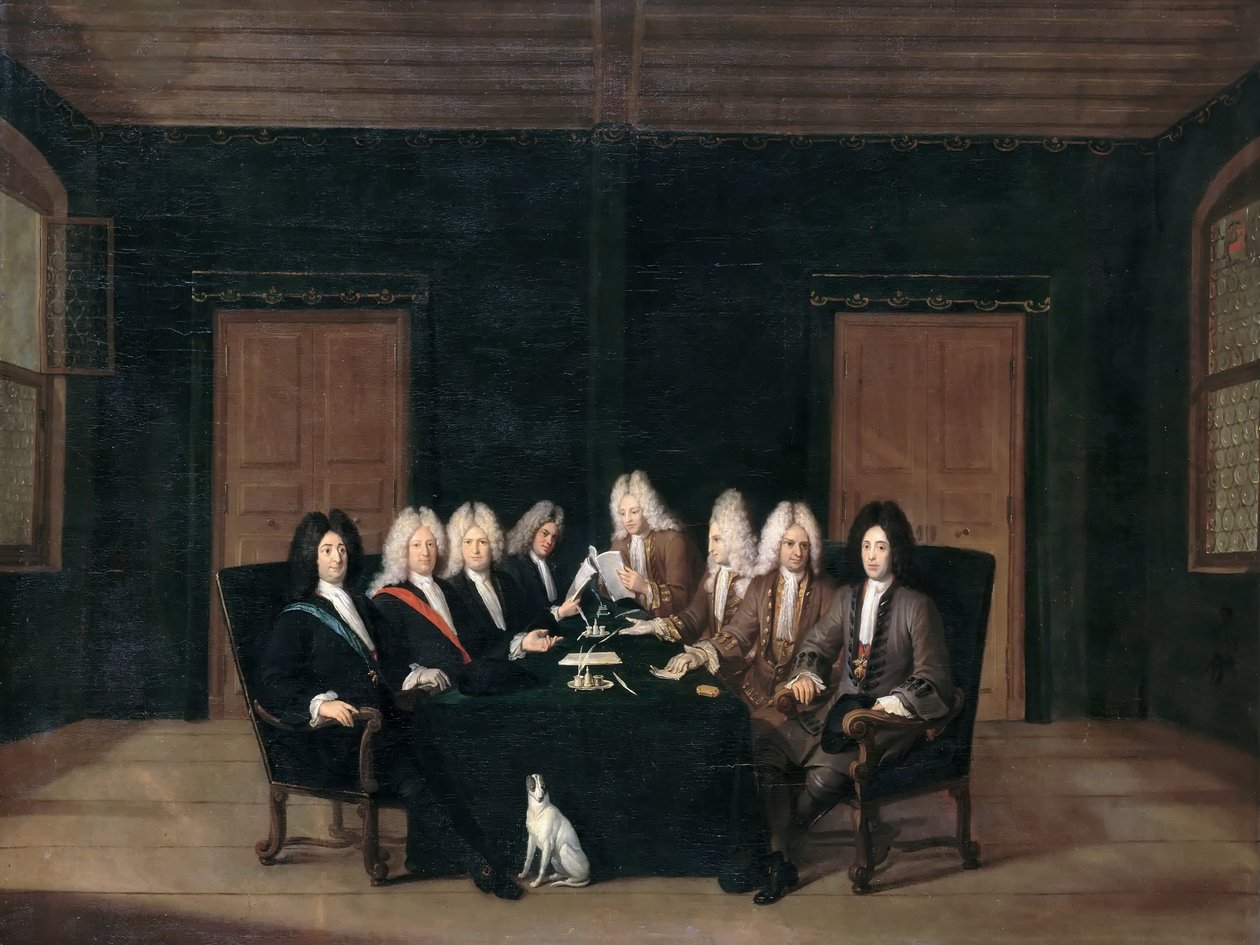 De gezanten van het vredescongres van Baden op 7 september 1714 door Johann Rudolf Huber
