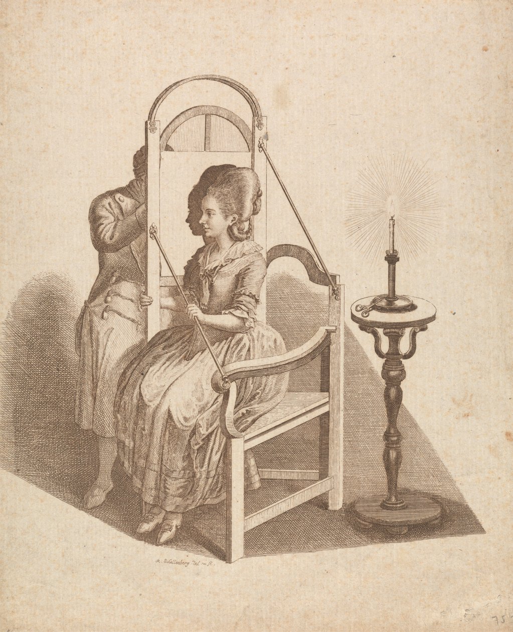 Kunstenaar tekent het silhouet van een vrouw door Johann Rudolph Schellenberg
