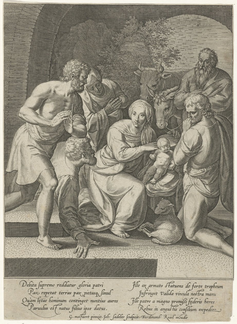 Aanbidding der herders in een nis door Johann Sadeler (I)