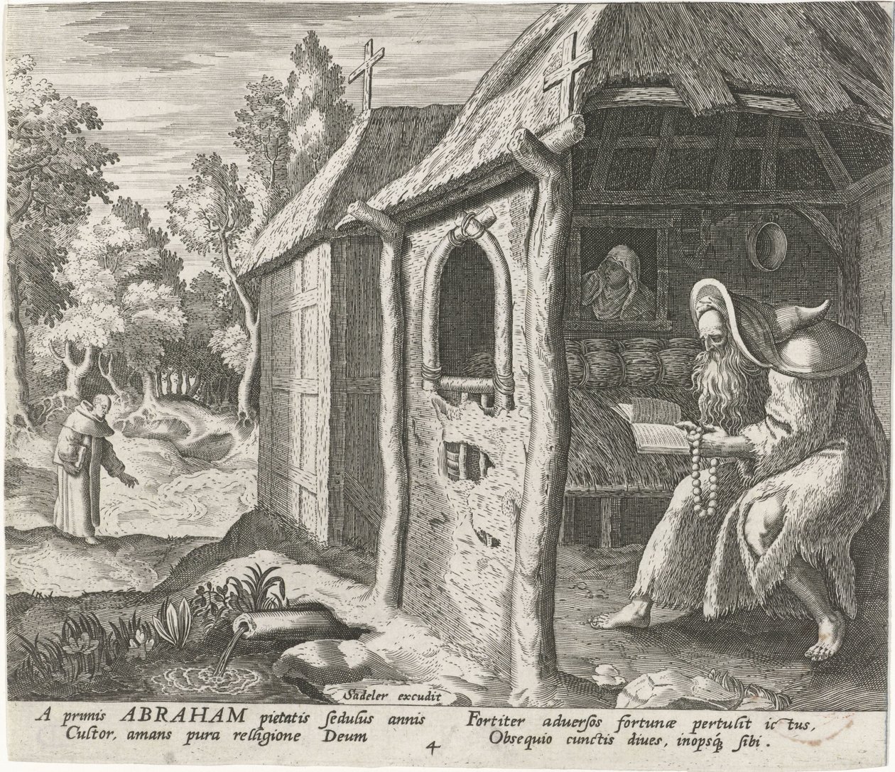 Abraham van Edessa als kluizenaar door Johann Sadeler (I)