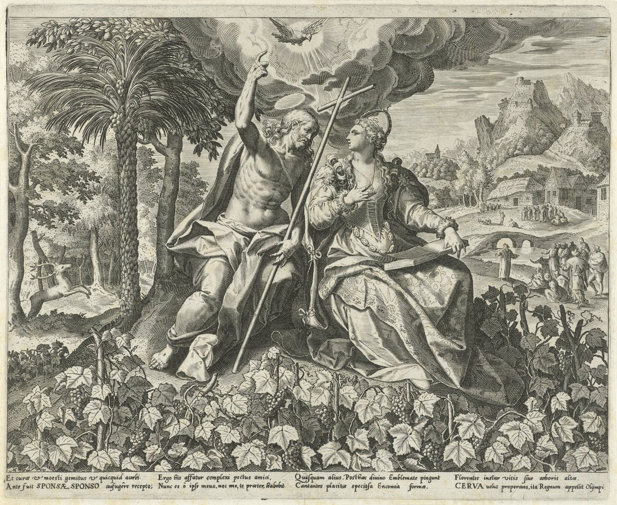 Christus en zijn bruid in een wijngaard door Johann Sadeler (I)