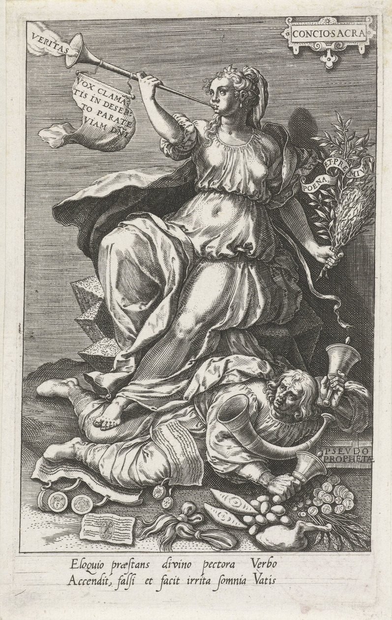 Geweten (Conciosacra) overwint Valse profeten (Pseudo prophetae) door Johann Sadeler (I)