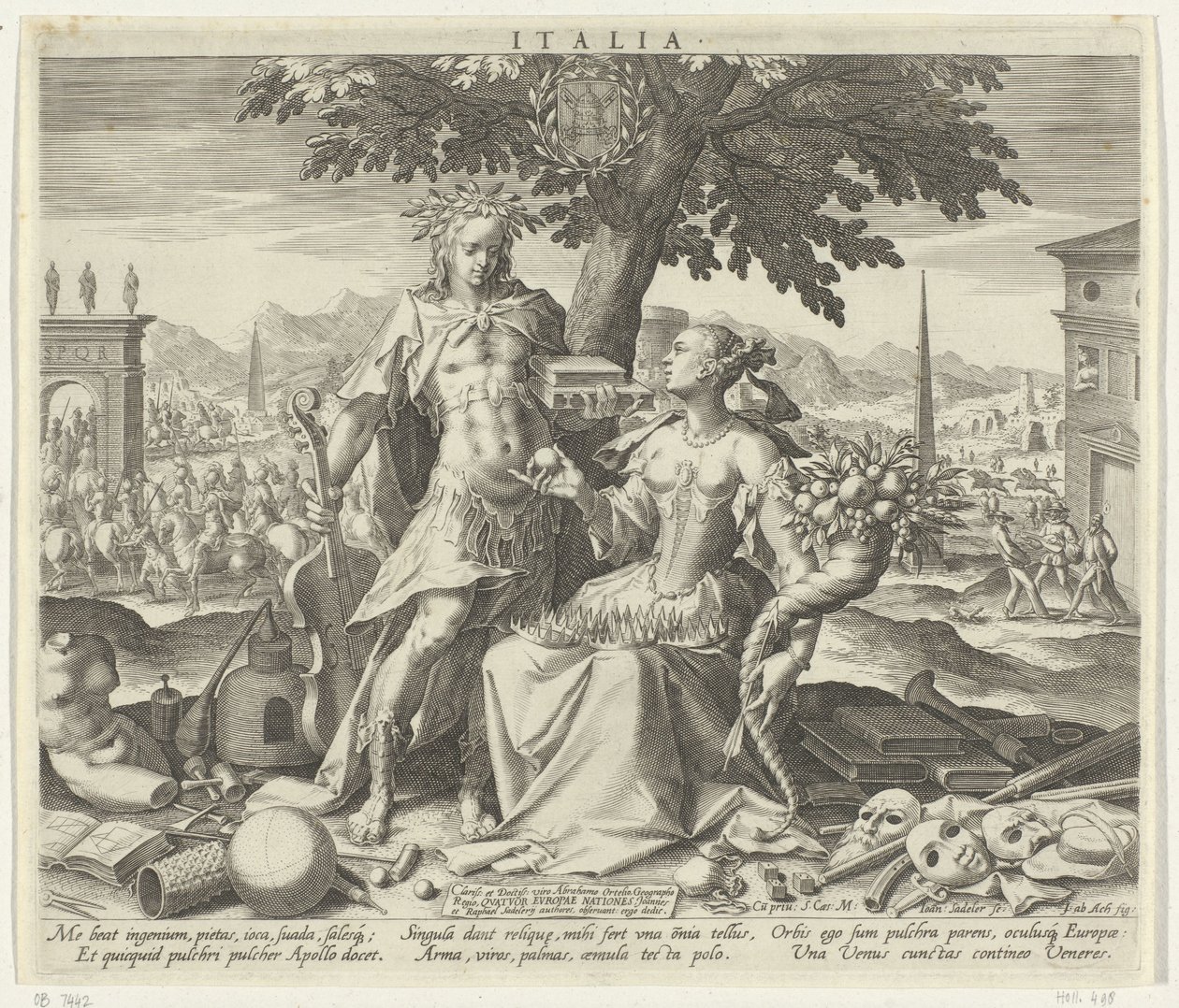 Italië, met Venus en Apollo door Johann Sadeler (I)