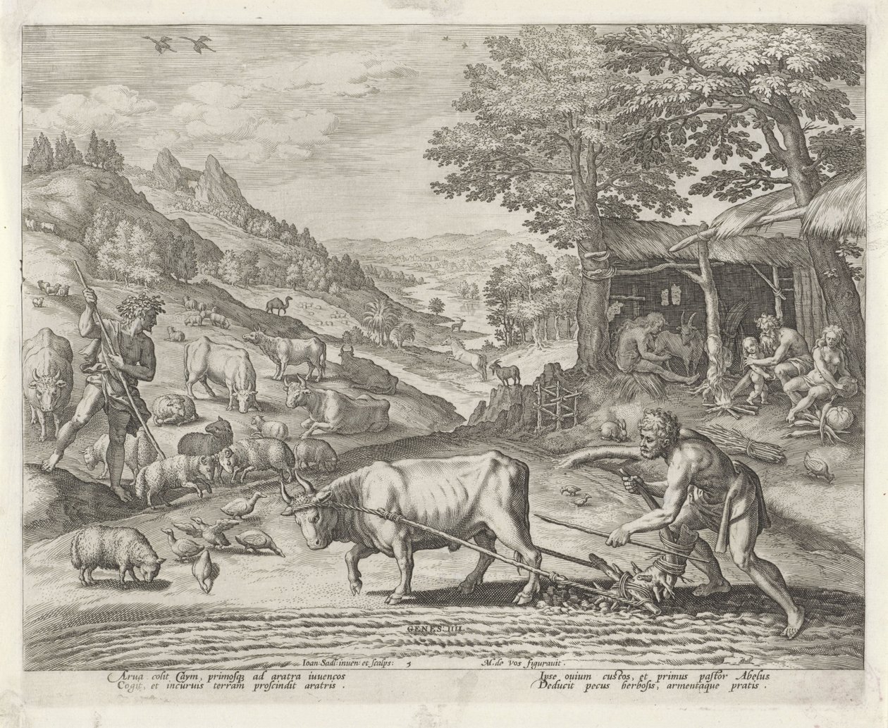 Kaïn en Abel als landbouwer en herder door Johann Sadeler (I)